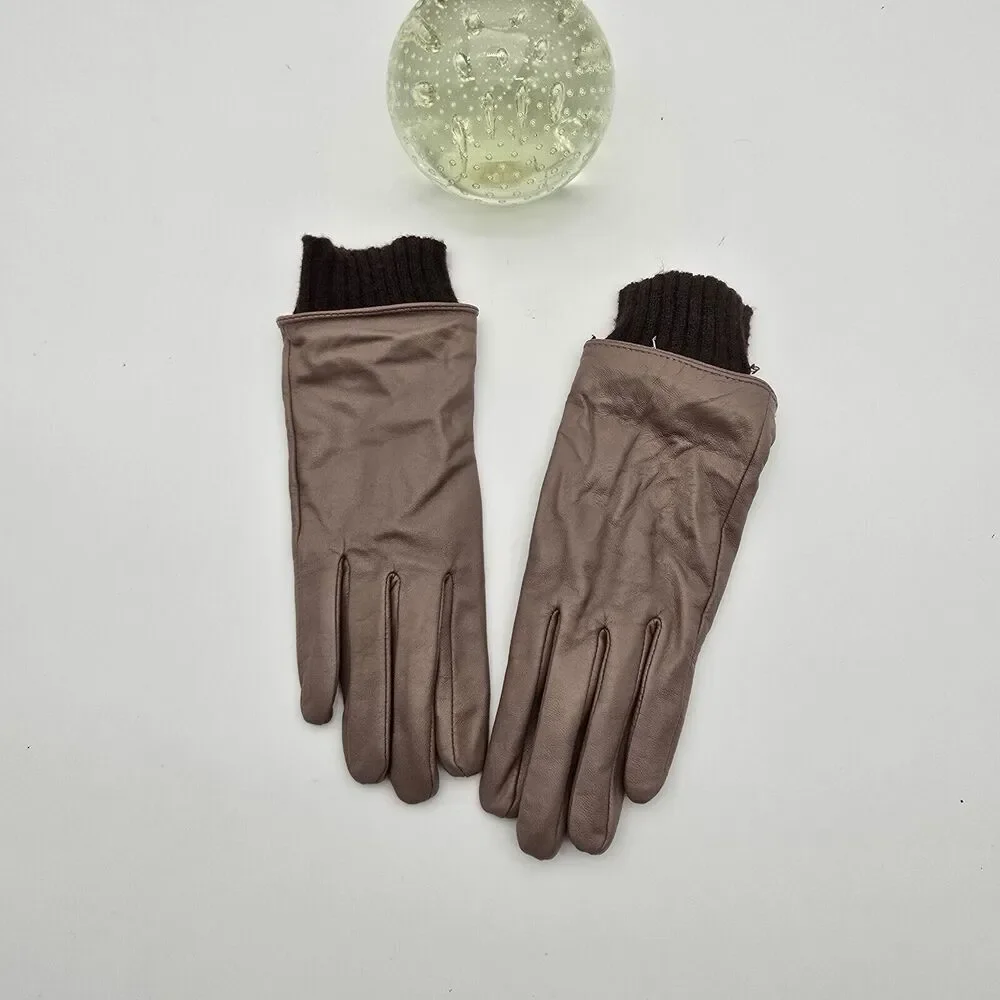 A New Day Driving Gloves Womens XS Brown Sheep Leather Fleece Lined